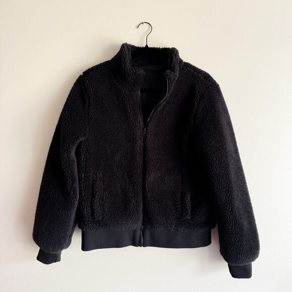 Zyia Black Sherpa Fleece Teddy Bomber Full Zip Jacket - Medium - Picture 1 of 6